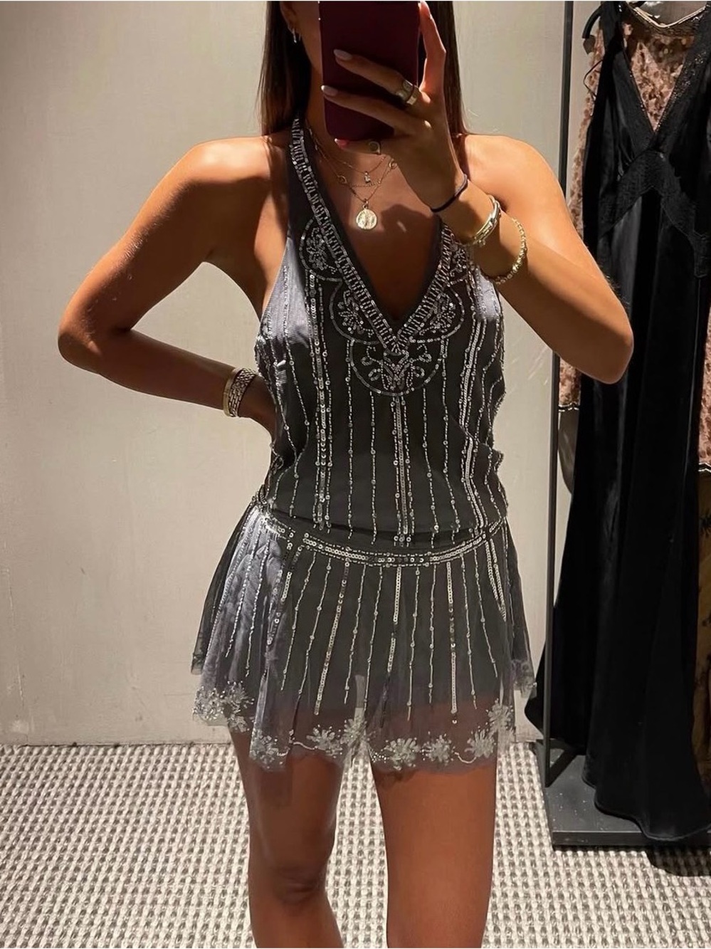 ZARA Shimmer Halter Mini Dress